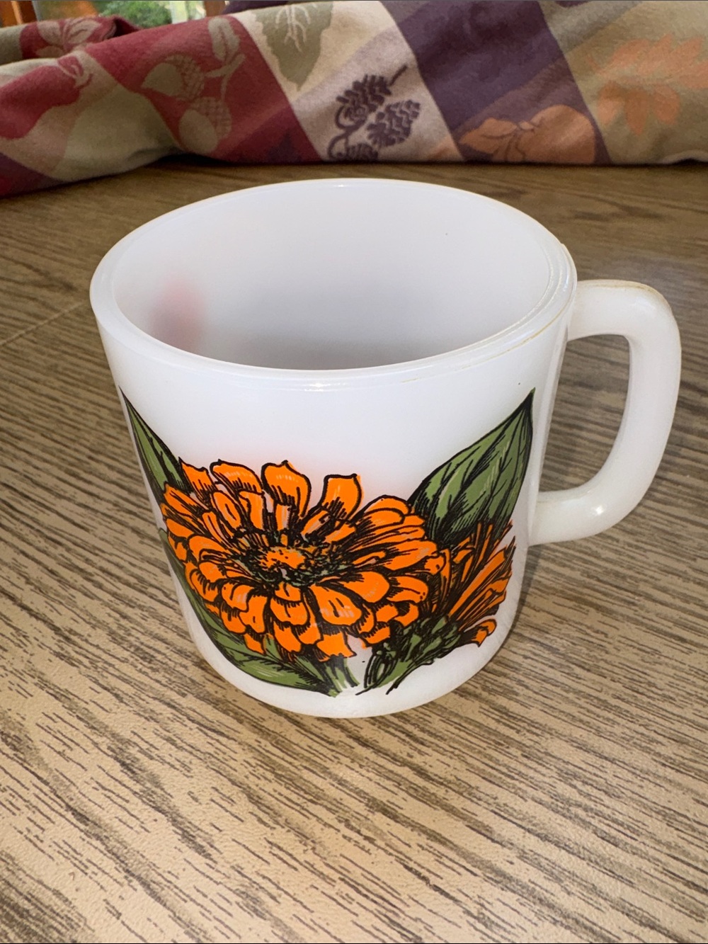 Glasbake Vintage Milk GlassWhite Zinnia Coffee Mug